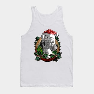 White Boxer in a Santa Hat Tank Top